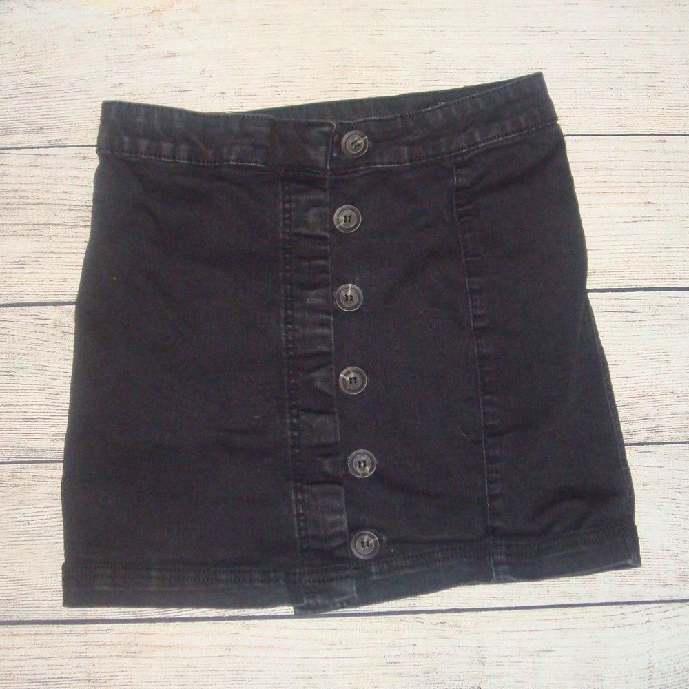 Forever 21 Black Denim Button Front Mini Skirt M